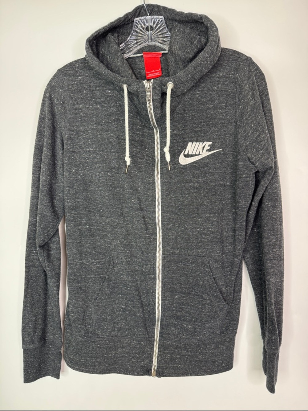 Vintage Nike Full Zip Heather Gray Hooded Sweatshirt Size Large
